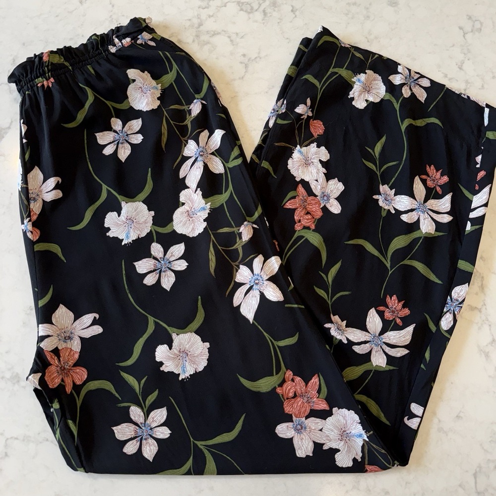 Shade & Shore Flowy Floral Wide Leg Pants Elastic Waist Beach Festival Cover Up